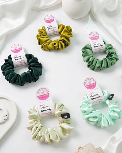 Image of Luxury Satin Scrunchies Set for Women, Girls | Anti-Hair-Breakage Hair Ties for Ponytails & Buns | Medium Size | Pack of 5