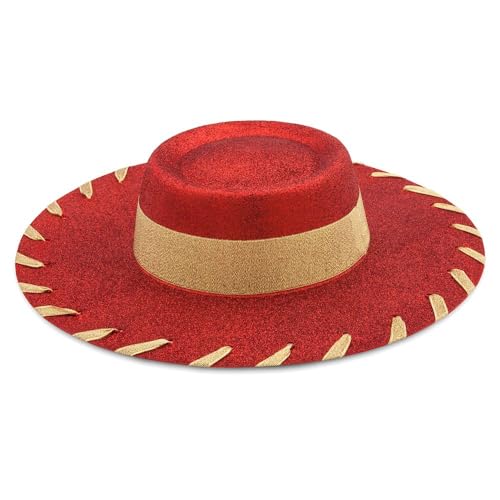Disney Store Official Jessie Costume Hat for Kids - Toy Story 2 Inspired Red Cowboy Hat with Golden Sash & Chin Strap Cowgirl Hats for Girls for Role Play & Dress Up