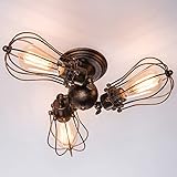 Industrial Light Fixture, Rustic Large Rotatable Ceiling Lighting Oil Rubbed Bronze Vintage Wall Sconce with 3-Light Semi Flush Mount Cage Sconces Farmhouse Lamp for Bedroom Living Room Cafe(1 Pack)