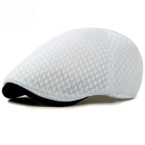 Hldeth Men Women Beret Caps Unisex Newsboy Caps Casual Summer Breathable Hats Plain Flat Caps Breathable Mesh (Color : White, Size : 56-58Cm) #TOP19