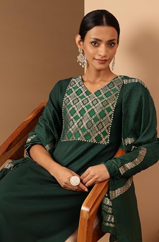 Kurta droit Janasya en coton vert d'une élégance artisanale