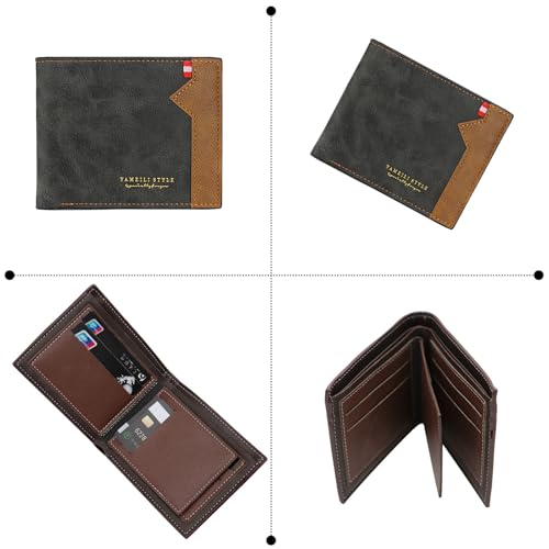 LJCZKA Bifold Leather Wallet Mens Slim Minimalist Wallets Thin Stylish Multi-card Holder with ID Window, Zipper Cash Pocket (Black)4
