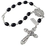HanlinCC One Decade Catholic Rosary, Auto Rosary, Rosary Car with Miraculous Medal Hang on Mirror Rearview (Black wood Auto Rosary)