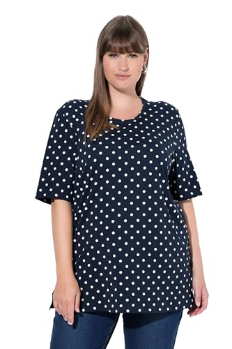 Ulla Popken Damen große Größen Übergrößen Plus Size T-Shirt Punkte Relaxed Rundhals Halbarm Marine 50+ 847270130-50+