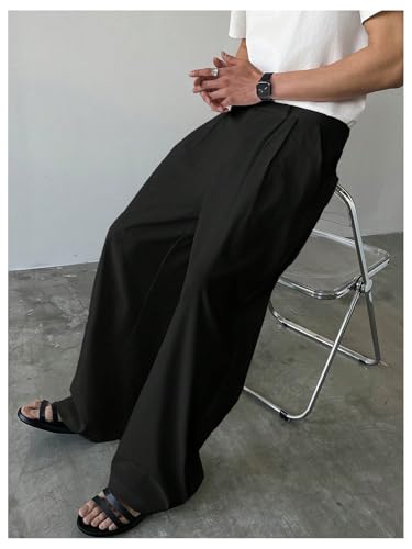 OYOANGLE Men's Pleated Front Straight Leg Dress Pants Zipper Fly Work Casual Slacks with Pocket4