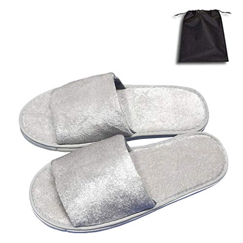 5 Pair of Open Toe Breathable Slippers, Spa Slippers for Guests, Hotel, Travel, Unisex Universal Size Washable and Non-Disposable Gray