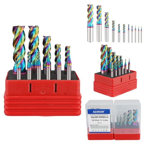 Image of Carbide Square End Mill HRC60 Double Edge 3 Flute TiAiN Coating Tungsten Steel Color-Ring for Aluminum Wood Endmills
