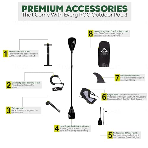 polar outdoors by roc inflatable stand up paddle board with premium sup paddle board accessories wide stable design non-slip comfort deck for youth amp adults mist w kayak seat