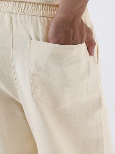 Image of Urbano Fashion Men's Loose Fit Solid Linen Blend Trousers Non-Stretchable