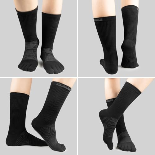 VWELL Toe Socks for Men Women Running COOLMAX Mid-Calf Finger Socks Athletic Breathable Five Toe Design Quick Dry, 3Pairs4