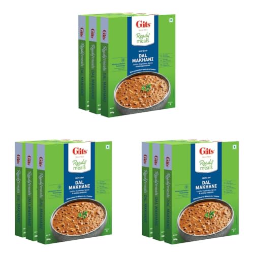 Image of Gits Ready to Eat Dal Makhani, Pure Veg Heat and Eat Indian Meal, Microwaveable, 900g (Pack of 9, 300g Each)