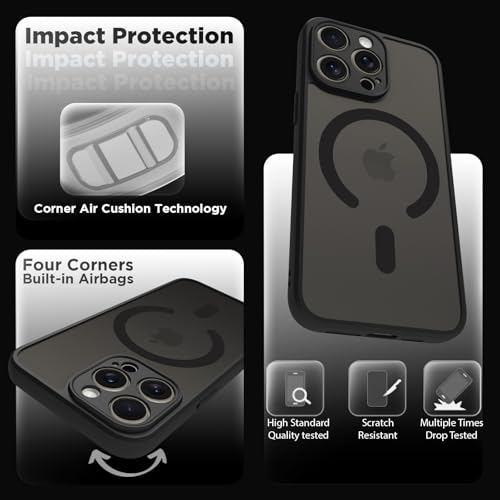 Image of RIGGEAR Shockproof Sleek Hybrid Armor Upgraded C-Shaped Magnetic Back Cover Case Compatible with MagSafe Accessories for iPhone 15 Pro Max (Smoke Black Matte PC + Black TPU Bumper)