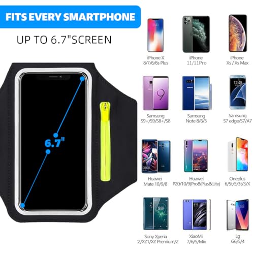 Image of Proberos Running Armband for Men & Women, 6.7'' Touchscreen, Phone Holder with Zipper Pouch, Key /Card Pocket, Adjustable Sweatproof Gym Sports Arm Band, Lightweight & Secure Fit for Workouts