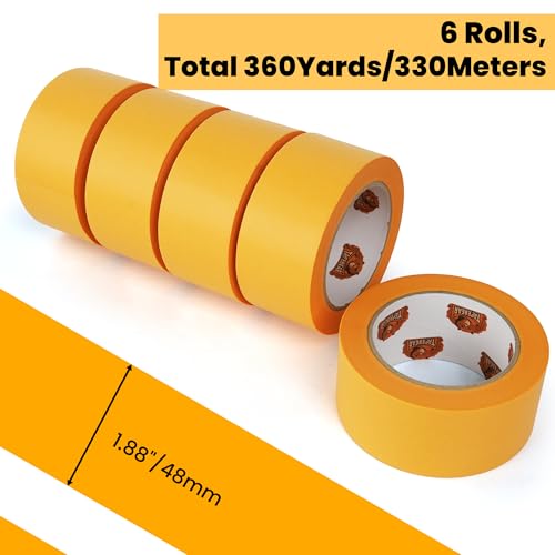 Image of TAPEBEAR Delicate Surface Advanced Masking Tape 1.88 inch x 60Yard, Orange Washi Tape Indoor Painters Tape Decorating with No Paint Bleed, Sharp Lines, Surface Damage-Free, Low Tack, 6Rolls