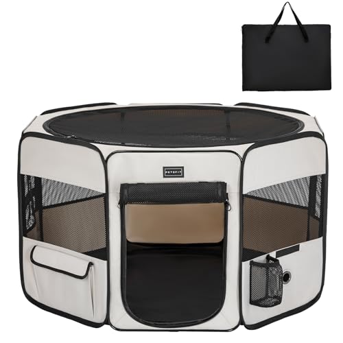 Petsfit 犬 サークル ペットサークル 八角形 ドッグハウス 【パッと開いてすぐ使える】 猫の産屋 猫の分娩室 折りたたみ 犬猫兼用 メッシュ 屋根付き 軽量 収納バッグ付き 部屋のインテリアに馴染み キャンプ アウトドア お出かけ用品 中小ペット