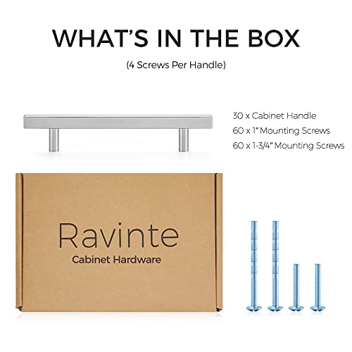 Image of Ravinte 30 Pack 7.38 Inch Square Cabinet Pulls Brushed Nickel Stainless Steel Kitchen Drawer Pulls Cabinet Handles 7-3 /8 inchLength,5 inch Hole Center