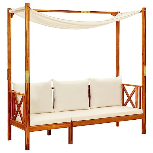 Mokuyary Banc de Jardin avec auvent Bois d'acacia Solide Banquette de Jardin, Mobilier Banc pour Amenagement, Balcon, Terrasse, Veranda, Pergola