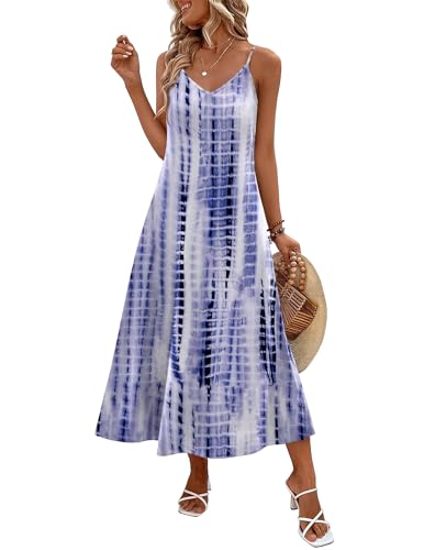 Image of Zeagoo Womens Summer Maxi Dress Spaghetti Strap Casual Printed Dress Boho Floral Beach Sundress,