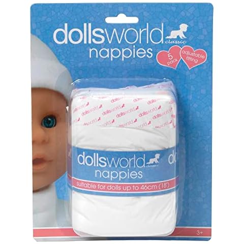 Dolls World 5 pack nappies, White Cover
