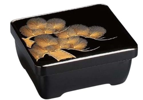 J-kitchens 木製 鰻重箱 腰丸 丼重 黒内朱沈金松 木製 16.1x14.2x7.3cm 日本製