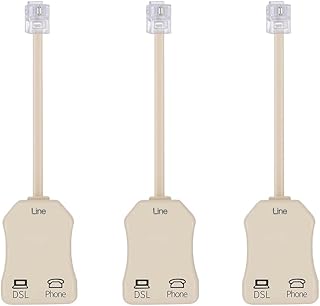 3 PCS 2 Wire, 1 Line DSL Filter, with Built in Splitter, Phone Jack Splitter, in-line DSL Filter Splitter/in-line DSL Filter RJ11 6P2C Male to 2 Female Telephone Modem ADSL Splitter Filter