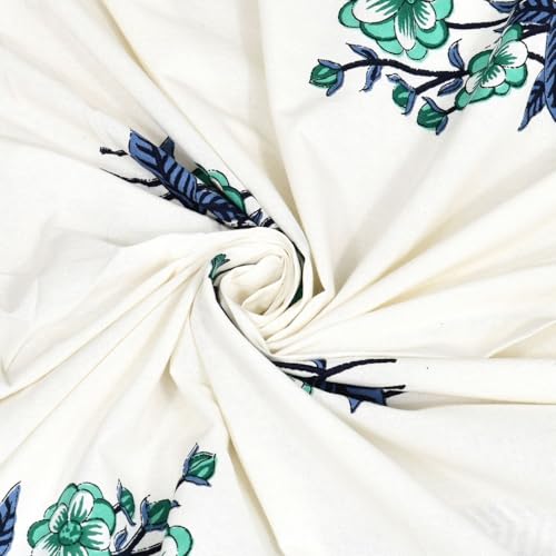 Image of Living Roots Ethnic Jaipur Block Print Double Cotton Bedsheet & 2 Pillow Covers, for Mattress Upto 6 inches Thick, No Colour Bleeding, Blue & Green Colour, King Size 90 * 108 inches, 120TC (613-A)