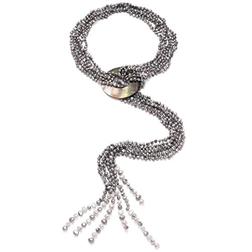 HinsonGayle 'Cleopatra' 6-Strand Silver Gray Cultured Freshwater Pearl & Shell Lariat Y Necklace-35 in Length - Image 5