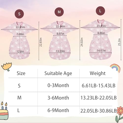 Image of insular Baby Transitional Swaddle with 2-Way Zipper Newborn Sleep Sack Arms Up Infant Sleeping Bag Wearable Blanket, Pink Swan, 0-3 Month