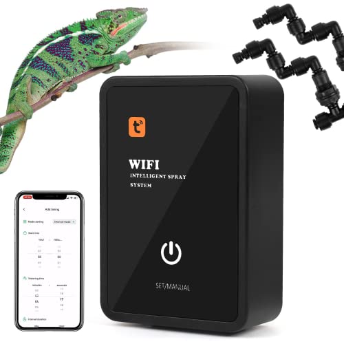 Reptilien-Luftbefeuchter, WiFi Reptile Mister Automatic mit Timer, Reptile Misting System für Terrarien, Terrarien Mister mit 360°verstellbaren Nebeldüsen Cover