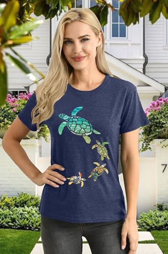 Sea Turtle Shirt for Women: Funny Animal Print Tee Ocean Life T Shirt Hawaiian Vacation Summer Tops4