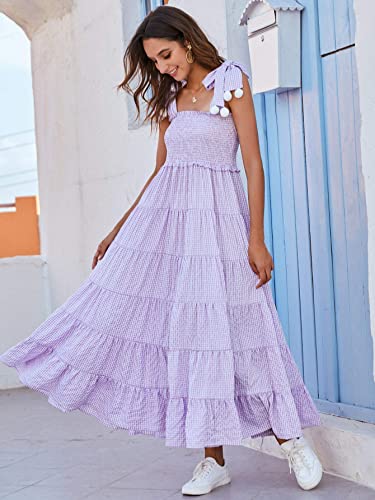 Image of Floerns Women's Floral Print Tie Strap Square Neck Ruffle Boho Maxi Dress