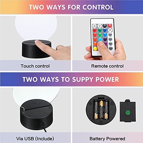 Image of Honoson 4 Set 3D Night Light Kit with Remote, 16-Color Base for Acrylic Sheets, 4 Modes for Bedroom Decor(Round Style)