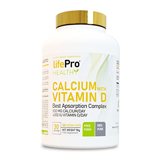 Life Pro calcio con vitamina D – Calcio y vitamina D para mejorar la absorción de calcio y fósforo – Ayuda a fortalecer huesos y dientes – Suplemento alimenticio sin aditivos – 120 cápsulas veganas