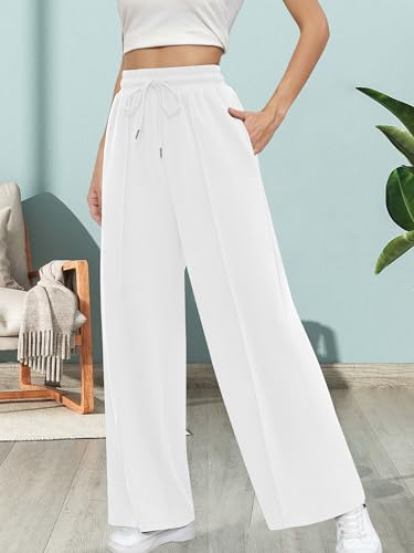 Missufe Women's Elastic High Waist Wide Leg Loose Casual Pants Joggers Workout Lounge Sweatpants with Pockets3