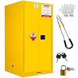 90 Gallon Flammable Storage Cabinet, 65x34x34in Galvanized Steel Safety Storage Cabinet, Adjustable Shelf Fireproof Cabinets, Flammable Liquid Storages Cabinets for Commercial Industrial and Home Use