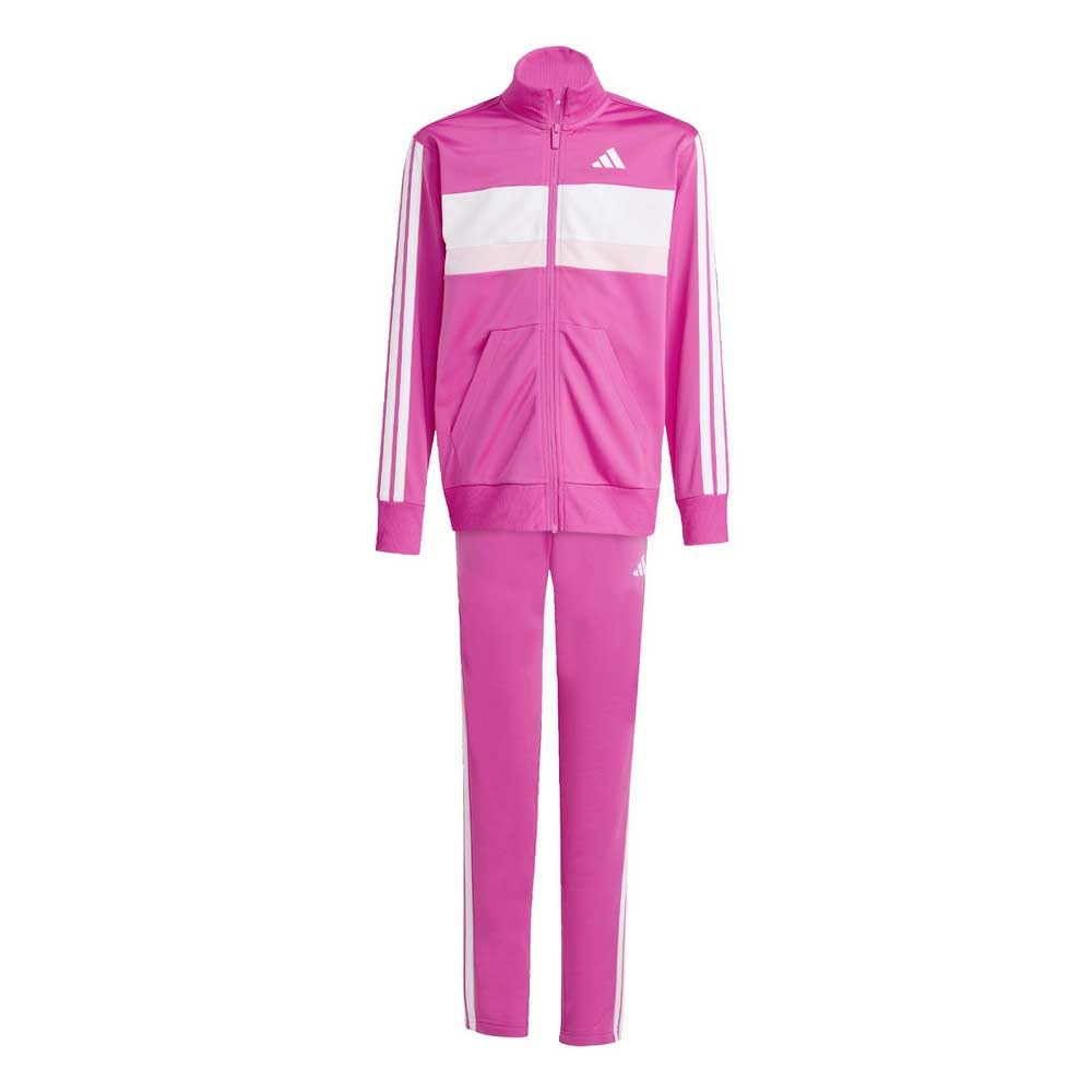 adidas Unisex Kinder SEASONAL ESSENTIALS TIBERIO 3 STRIPES TRICOT TRACKSUIT, semi lucid fuchsia/bright yellow, 13-14 Years