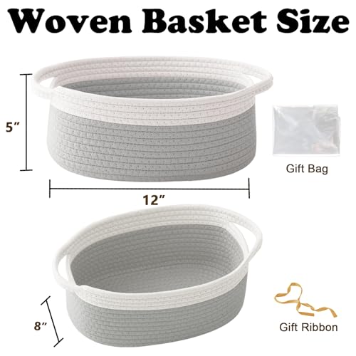 Image of Small Woven Rope Basket with Handles, White&Grey