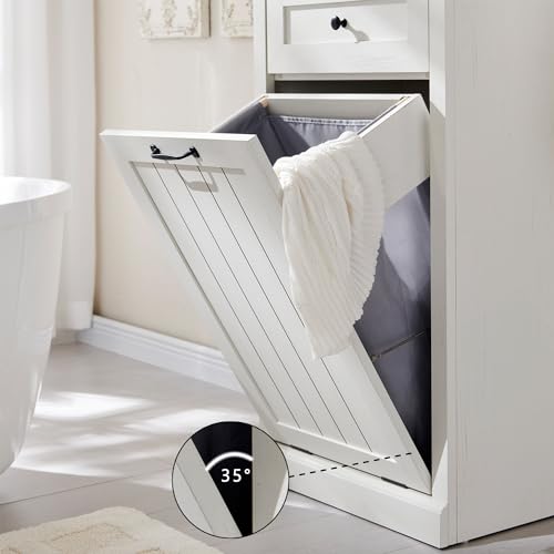 Image of IFGET Tilt Out Trash Can Cabinet, Trash Cabinet w /Drawer, Antique White