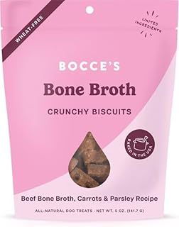 Bocce's Bakery Oven Baked Bone Broth Treats for Dogs, Wheat-Free Everyday Dog Treats, Made with Real Ingredients, Baked in The USA, All-Natural Biscuits, Beef Bone Broth, Carrots, & Parsley, 5 oz