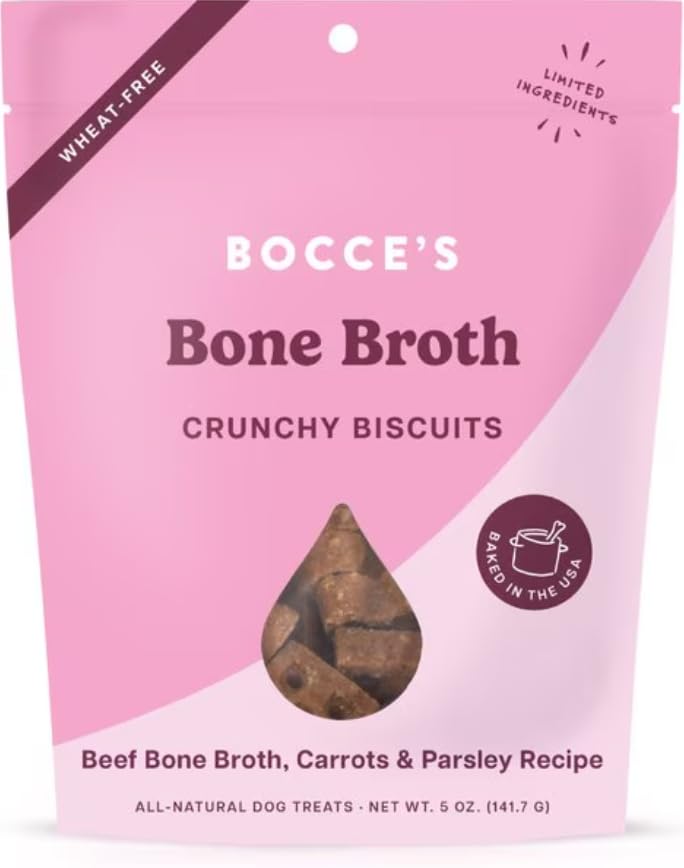 Bocce's Bakery Oven Baked Bone Broth Treats for Dogs, Wheat-Free Everyday Dog Treats, Made with Real Ingredients, Baked in The USA, All-Natural