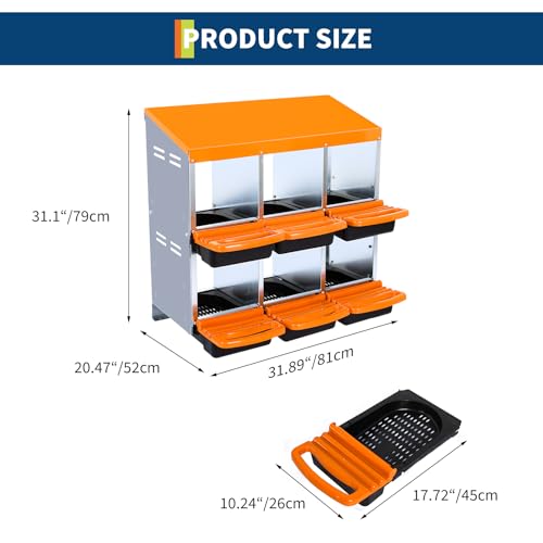 Chicken Nesting Box, 6-Hole Roll Away Egg Laying Box with Lid, Heavy-Duty Galvanized Steel Rustproof Design - Easy Egg Collection, Easy Clean (Wall-Mountable Without Bracket, Orange) by WildVenture - Used condition - Image 6