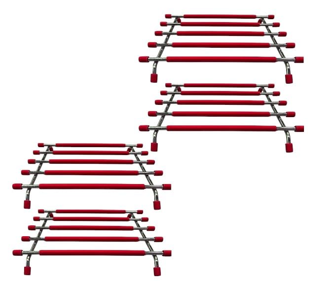 Pro Home Kitchen Trivet Stand Premium Worktop Saver Stainless Steel Stand Heat Resistant Anti Slip For Hot Cooking Pots & Pans (Red, Pack of 4)