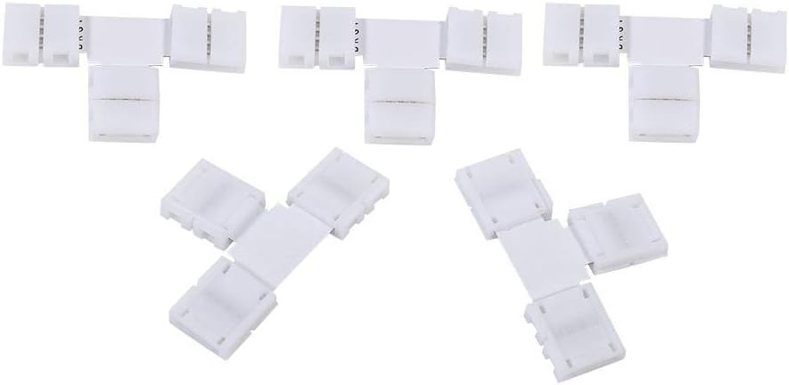 Haofy 5 Pcs 4-Pin RGB LED Light Strip Connector Shape 10mm Solderless Adapter for SMD 5050 Multicolor LED Strip (T Shape)