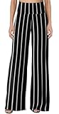 JZC Womens Casual High Waisted Pleated Wide Leg Palazzo Pants Trousers with Elastic Waist Band Black White Stripes XL