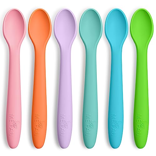 Image of ME.FAN Silicone Baby Spoons - 6 Pack Feeding Spoons for First Stage Baby & Infant, Toddlers Spoons, Chew Spoons Set - Baby Utensils Soft Training Spoons - Bright Color
