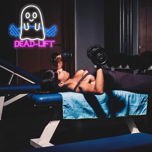 Image of Ghost Dead Lift Neon Sign,Funny GYM Room Wall Sign,Home Gym Wall Decor,Ghost Light,Dumbbell Neon Sign,Funny Weightlifting Gym Neon Led Light, 14 inchx13 inch