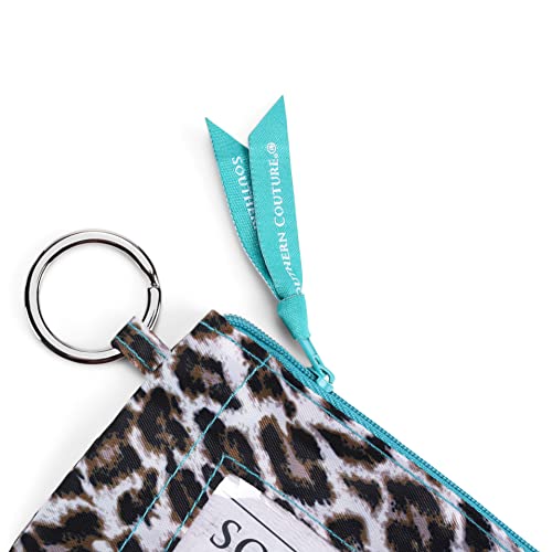 Leopard Print Natural Brown 5 x 4 Polyester Fabric Zippered ID Wallet With Ring4