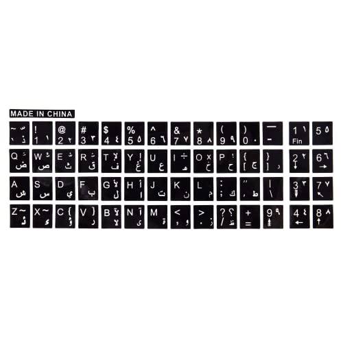 Onmancy Letras Blancas Árabe Inglés Teclado Etiqueta engomada Negro Para Ordenador Portátil PC