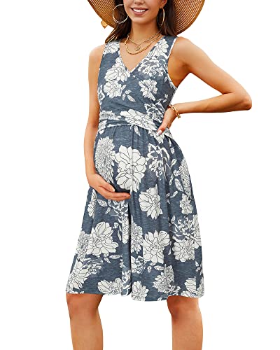 Ouges Womens V-Neck Sleeveless Summer Floral Maternity Dresses Nursing Gown Breastfeeding Clothes(Floral18,L) #TOP2