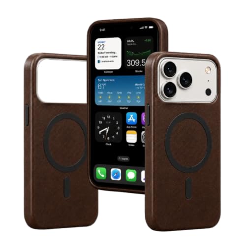 Image of Premium Vegan Soft Leather Magnetic Case for iPhone 17 Pro (6.3 Inch), Dark Brown Slim Shockproof Anti Fingerprint Matte Finish, Scratch Resistant Surface, Raised Camera Protection, Anti Slip Grip